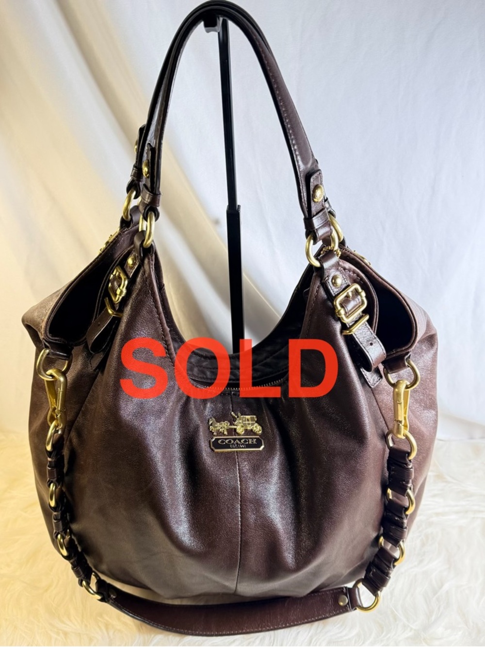 Coach Madison Leather Sophia Satchel 15935 Mahogany Brown & Teal – Authentic